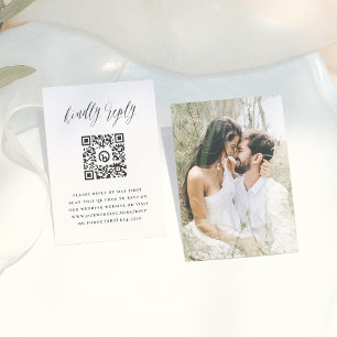 Eenvoudige Script Foto QR Code Huwelijk RSVP Informatiekaartje