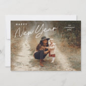 Eenvoudige Script Gelukkig Nieuwjaar 3 Foto Feestdagenkaart (Voorkant)