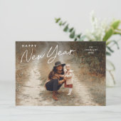 Eenvoudige Script Gelukkig Nieuwjaar 3 Foto Feestdagenkaart (Staand voorkant)