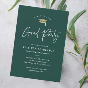 Eenvoudige Script Green Graduparty Kaart