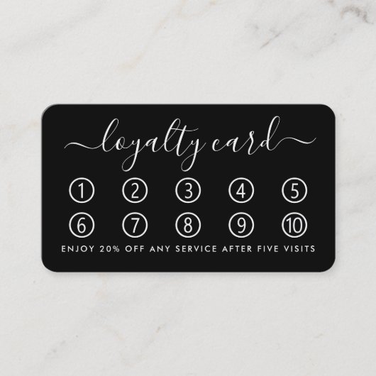 Eenvoudige Script Loyalty-Kaart - zwart-wit Klantenkaartje (Voorkant)