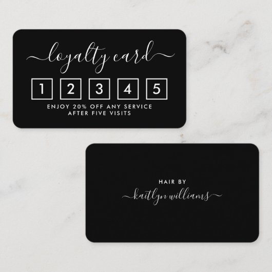 Eenvoudige Script Loyalty-Kaart - zwart-wit Klantenkaartje (Voorkant / Achterkant)