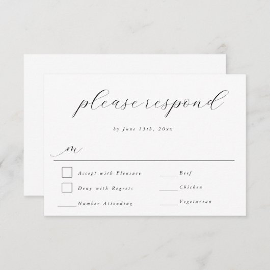 Eenvoudige Script Moderne Weddenschap RSVP-reactie RSVP Kaartje (Voorkant / Achterkant)