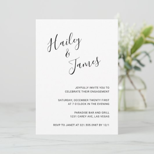 Eenvoudige Script Names Black White Engagement Par Kaart (Staand voorkant)