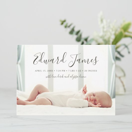 Eenvoudige Script Photo Overlay Geboorte Aankondig Aankondiging (Staand voorkant)