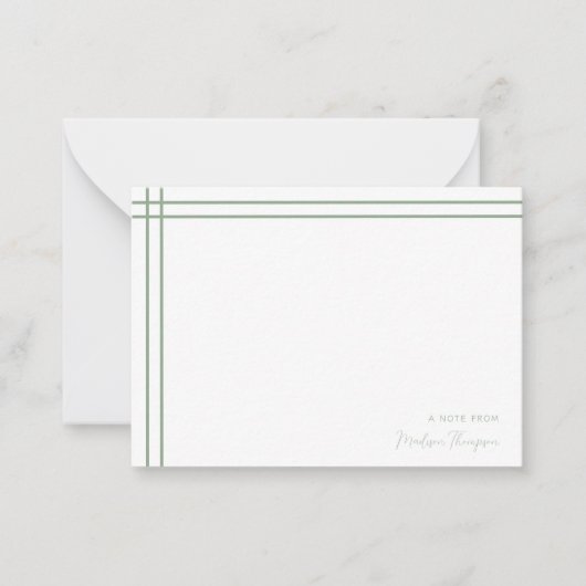 Eenvoudige Script Sage Green 2 Side Double Border Notitiekaartje (Voorkant)