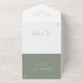 Eenvoudige Script Sage Green Wedding All In One Uitnodiging (Buitenkant)