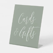 Eenvoudige Script Sage Green Wedding Cards en Gift Reclamebord Met Voetstuk (Voorkant)