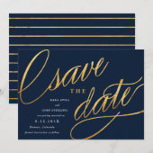 Eenvoudige Script Save the Dates | Marineblauw & G Date (Voorkant / Achterkant)