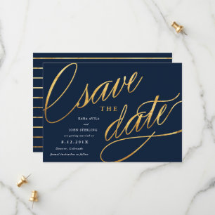 Eenvoudige Script Save the Dates Marineblauw & G Date