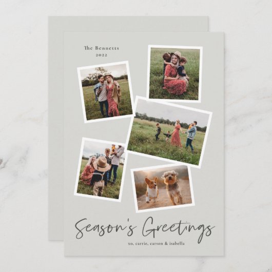 Eenvoudige Script Seizoensgroeten 5 Foto Collage Feestdagenkaart (Voorkant / Achterkant)