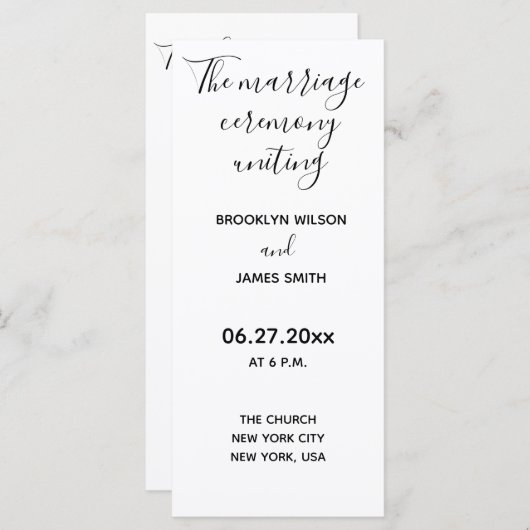 Eenvoudige Script Trouwprogramma's Programma (Voorkant / Achterkant)