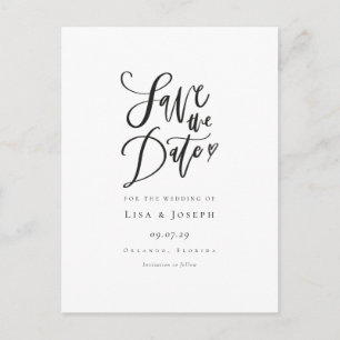 Eenvoudige Script Zwart en Wit Save the Date Briefkaart