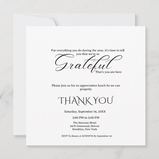 Eenvoudige scriptappreciatie party, dankbare party kaart (Voorkant)