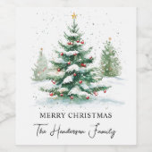 Eenvoudige scriptkerststructuur voor Waterverf Wijn Etiket (Enkel label)