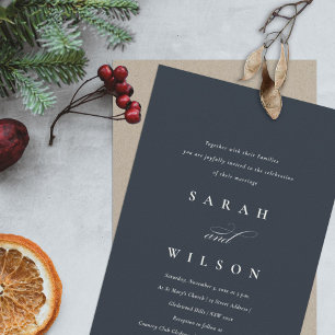 Eenvoudige scriptmarine Black Kraft Wedding Invite Bedankkaart