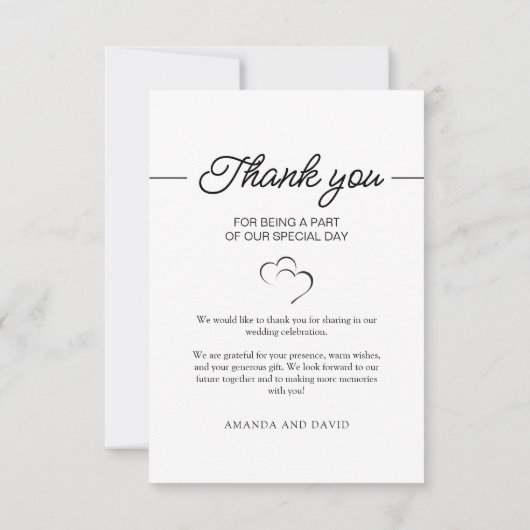 Eenvoudige scriptminimalistische bruiloft foto bedankkaart (Achterkant)