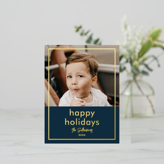 Eenvoudige scriptnaam Minimale foto Folie Feestdagen Briefkaart (Staand Voorkant)
