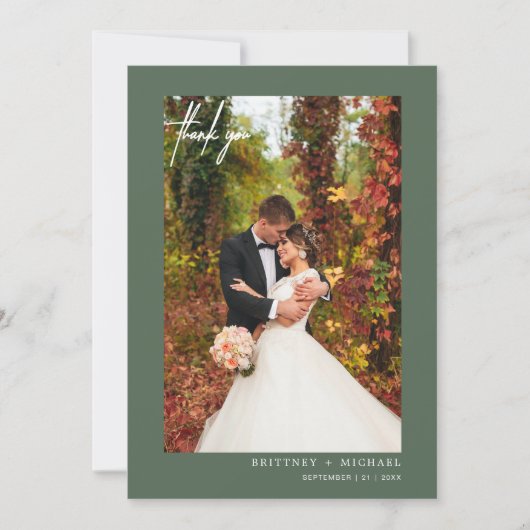 Eenvoudige scriptpagina Groene moderne foto Hartel Bedankkaart (Voorkant)