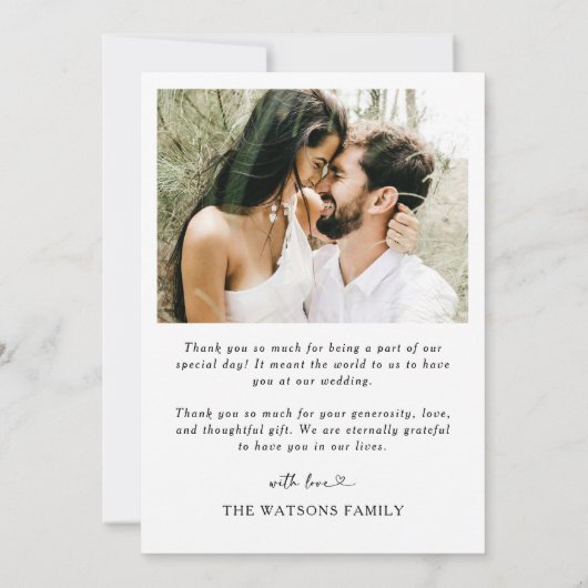 Eenvoudige scripttekst en foto bruiloft Dank u Bedankkaart (Achterkant)
