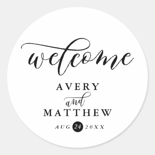 Eenvoudige scripttypografie | Welkom bruiloft Ronde Sticker (Voorkant)