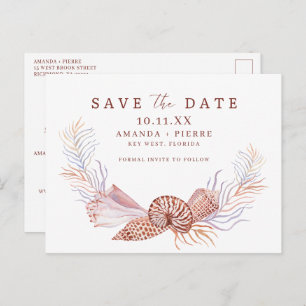 Eenvoudige Seashell Beach Bruiloft Save the Date Aankondigingskaart