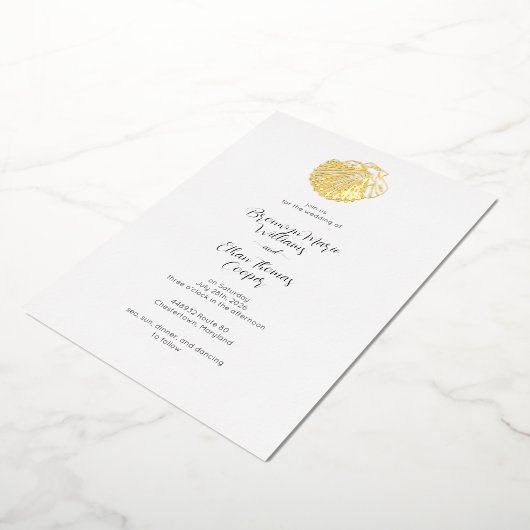 Eenvoudige Seashell en Waterverf Fishscale Folie Uitnodiging (Gedraaid)