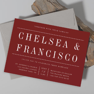 Eenvoudige serif moderne Typografie Burgundy Weddi Kaart