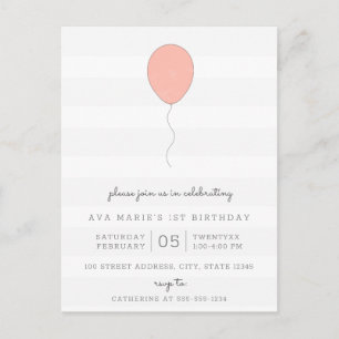 Eenvoudige Shabby Chic Grey and Pink Balloon Birth Briefkaart