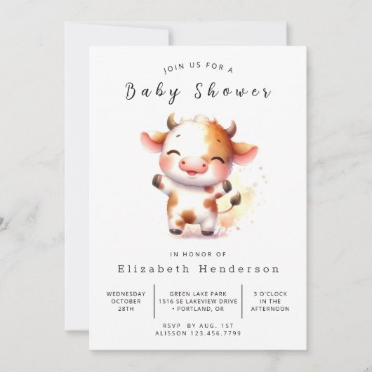 Eenvoudige sierlijke Koe Baby shower Kaart (Voorkant)