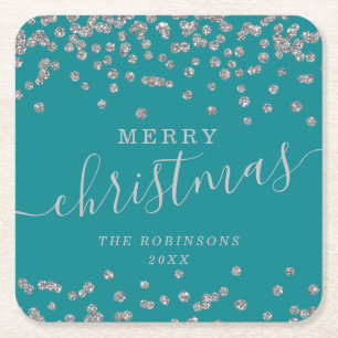 Eenvoudige Silver Feestdagen voor kerstmis Blauwgr Vierkante Kartonnen Onderzetter