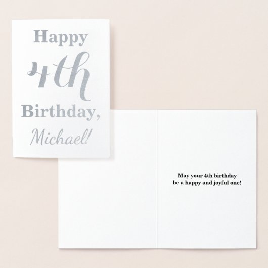 Eenvoudige Silver Foil 4th Birthday + aangepaste n Folie Kaarten (Display)