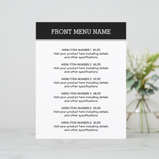 Eenvoudige sjabloon van de prijslijst van het menu (Staand voorkant)