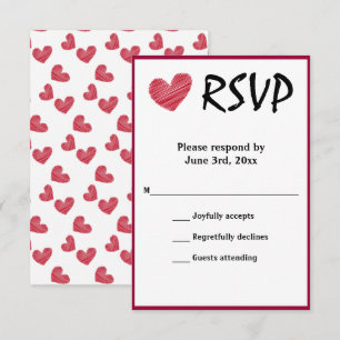 Eenvoudige Sketchy Red Heart Weddenschap RSVP-kaar RSVP Kaartje