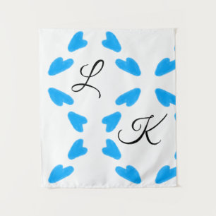 Eenvoudige sky blauwe waterverf voeg je monogram t wandkleed