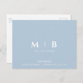 Eenvoudige Sky Blue Monogram Bruiloft Save the Dat Briefkaart (Voorkant / Achterkant)