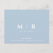 Eenvoudige Sky Blue Monogram Bruiloft Save the Dat Briefkaart (Voorkant)