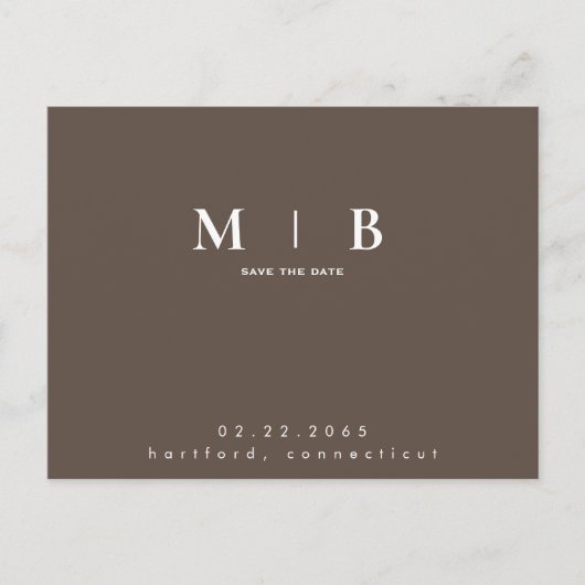 Eenvoudige & Slanke Monogram Chocolade Bewaar de D Aankondigingskaart (Voorkant)