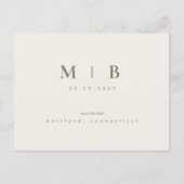 Eenvoudige Slanke Monogram Cream Save the Date Bru Aankondigingskaart (Voorkant)