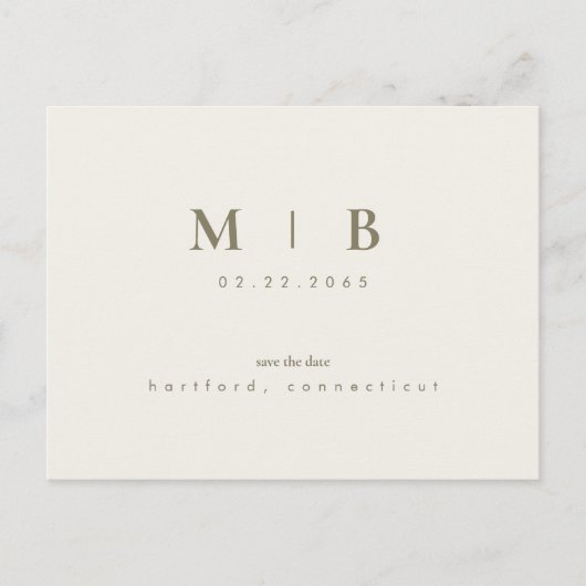 Eenvoudige Slanke Monogram Cream Save the Date Bru Aankondigingskaart (Voorkant)