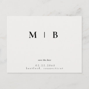 Eenvoudige Slanke Monogram Cream Save the Date Bru Aankondigingskaart