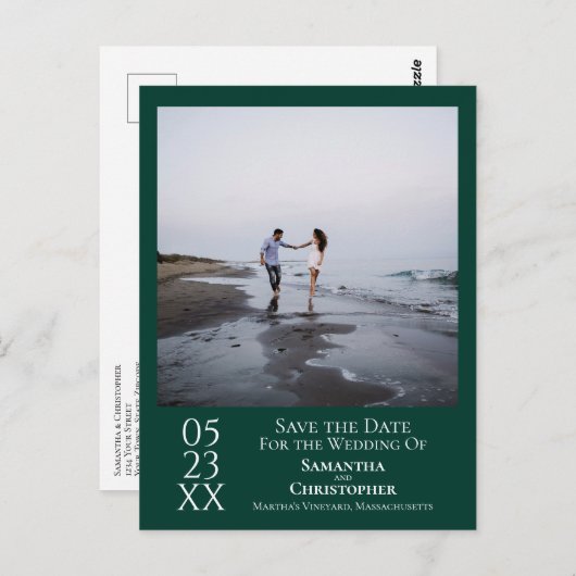 Eenvoudige Smaragd Groene Bruiloft Bewaar de Datum Briefkaart (Voorkant / Achterkant)