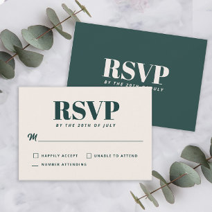 Eenvoudige smaragdgroene moderne minimalistische R RSVP Kaartje