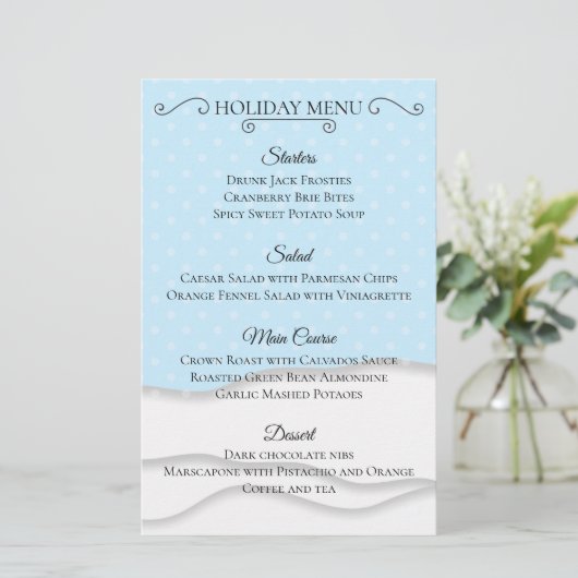 Eenvoudige sneeuw kerstdiner menu (Staand voorkant)