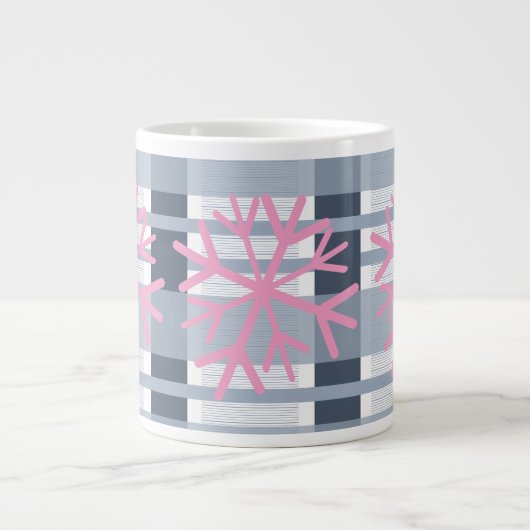 Eenvoudige sneeuwvlok met witte roze roze plaat extra grote beker (Voorkant)