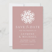 Eenvoudige Snowflake Dusty Roos Save The Date (Voorkant)