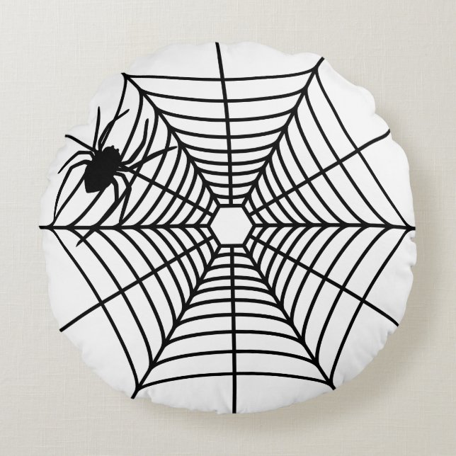 Eenvoudige Spiderweb met Spider Silhouet Halloween Rond Kussen (Voorkant)