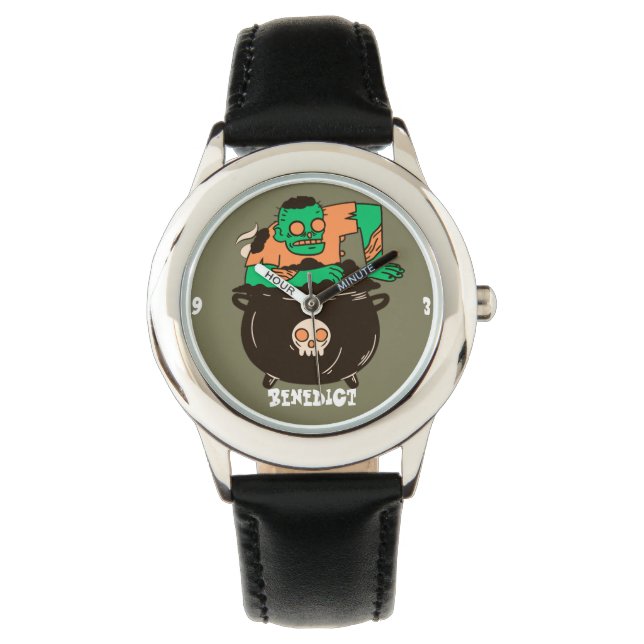 Eenvoudige Spooky Halloween Familie Ghouls Zombie Horloge (Voorkant)