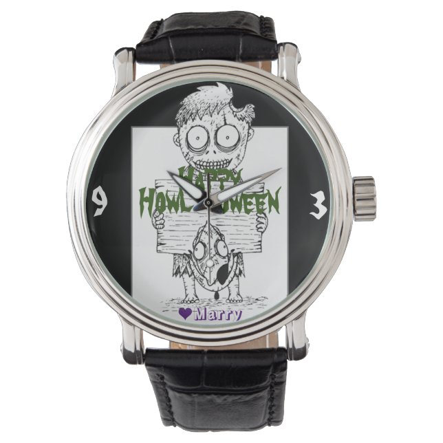 Eenvoudige Spooky Halloween Familie Happy Howl-owe Horloge (Voorkant)