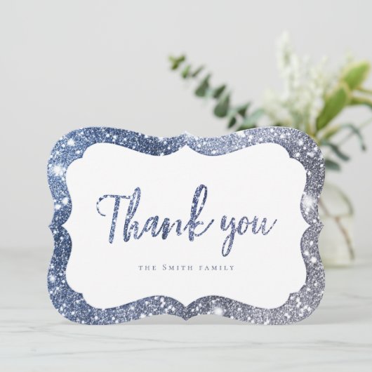 Eenvoudige sprankelblauwe glitter dank u kaart (Staand voorkant)